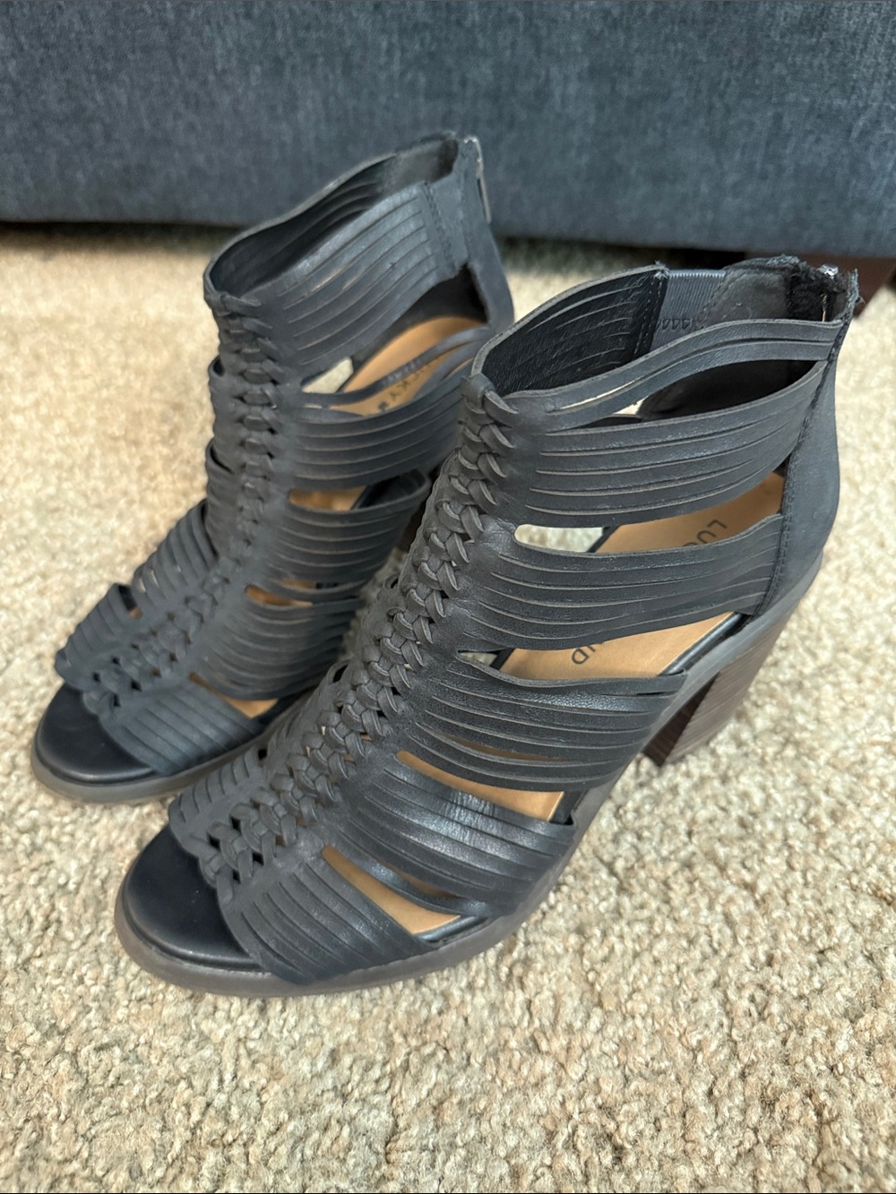 Lucky Brand Black Strappy Braided Block Heel Sandals